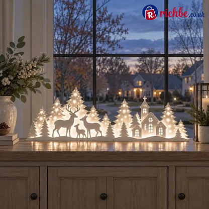 🦌 LED Christmas Deer & Village Window Decor | 2-Piece Lighted Scene - 🎄Christmas