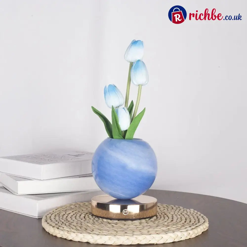 LED-Simulation „Tulip Planet“ – Stimmungsnachtlicht mit Touch-Steuerung - Blaue Tulpe + blauer Topf / 3W