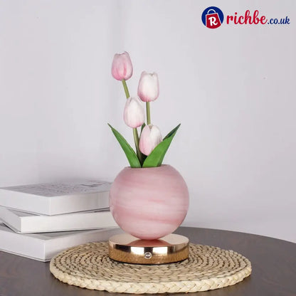 LED-Simulation „Tulip Planet“ – Stimmungsnachtlicht mit Touch-Steuerung - Rosa Tulpe + rosa Blumentopf / 3W