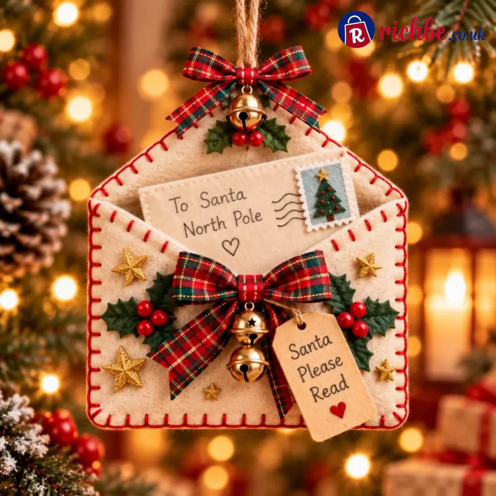 🎄💌Letters to Santa Christmas Envelope Ornaments – Festive Holiday Wish List Decorations - 🎀Plaid Bow - Best Sale Of The