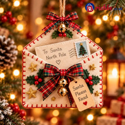 🎄💌Letters to Santa Christmas Envelope Ornaments – Festive Holiday Wish List Decorations - 🎀Plaid Bow - Best Sale Of The