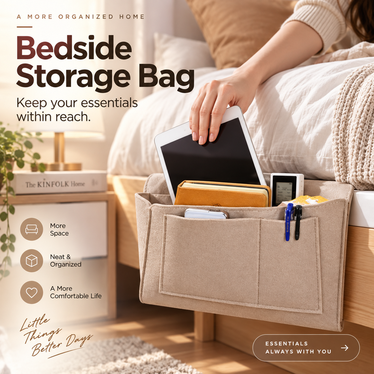 🛏️ Save 49%! 🧺 Bedside Hanging Caddy – Multi‑pocket felt organizer for dorm & bunk ✨