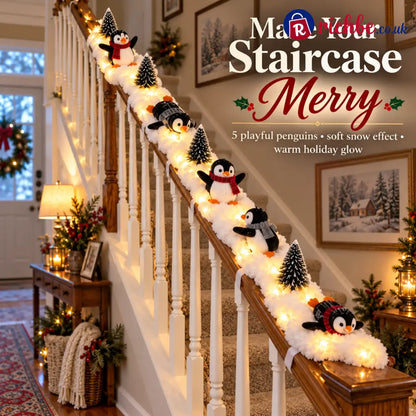 🐧 Light-Up Penguin Christmas Stair Garland – Turn Your Banister Into a Winter Wonderland ✨