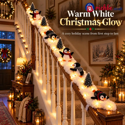 🐧 Light-Up Penguin Christmas Stair Garland – Turn Your Banister Into a Winter Wonderland ✨ - Merry Waving Penguin