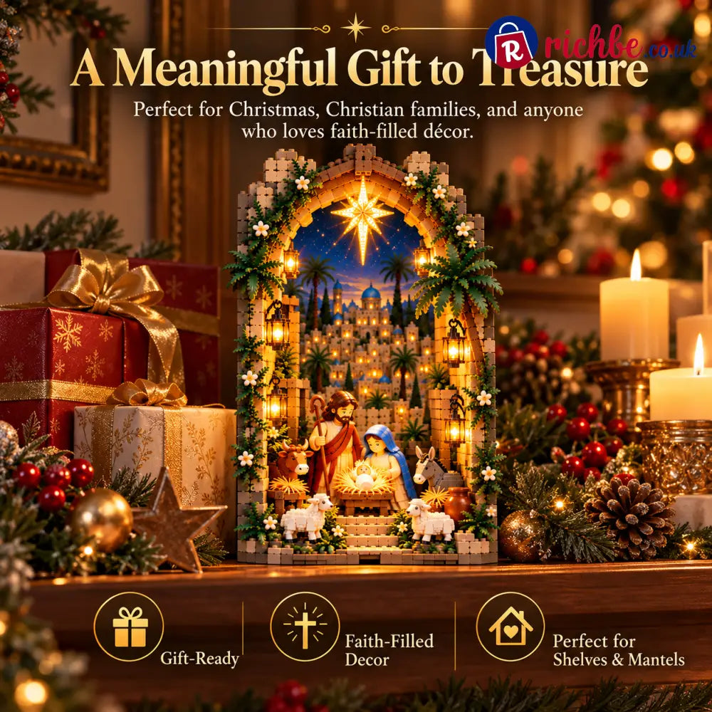 ✨ Lighted Bethlehem Nativity Book Nook – Christmas Building Block Display of Faith