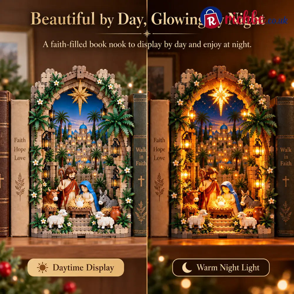 ✨ Lighted Bethlehem Nativity Book Nook – Christmas Building Block Display of Faith
