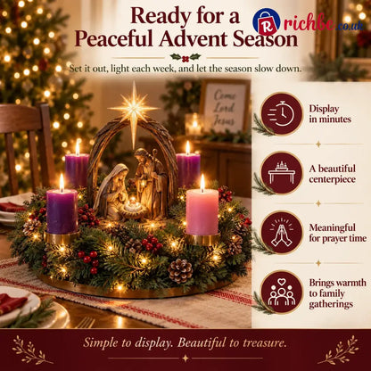 ✝️ Lighted Nativity Advent Wreath – 4-Week Christmas Candlelight Tradition 🕯️