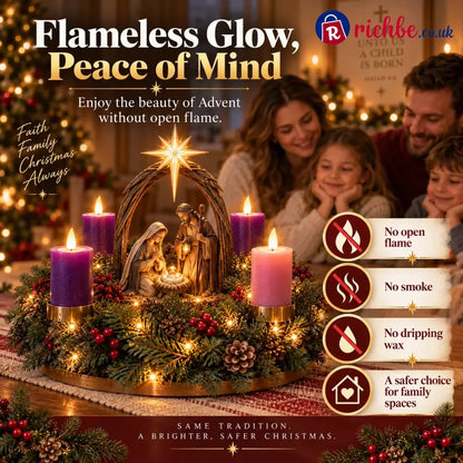 ✝️ Lighted Nativity Advent Wreath – 4-Week Christmas Candlelight Tradition 🕯️