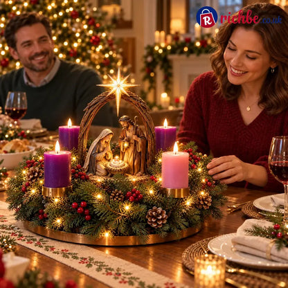 ✝️ Lighted Nativity Advent Wreath – 4-Week Christmas Candlelight Tradition 🕯️