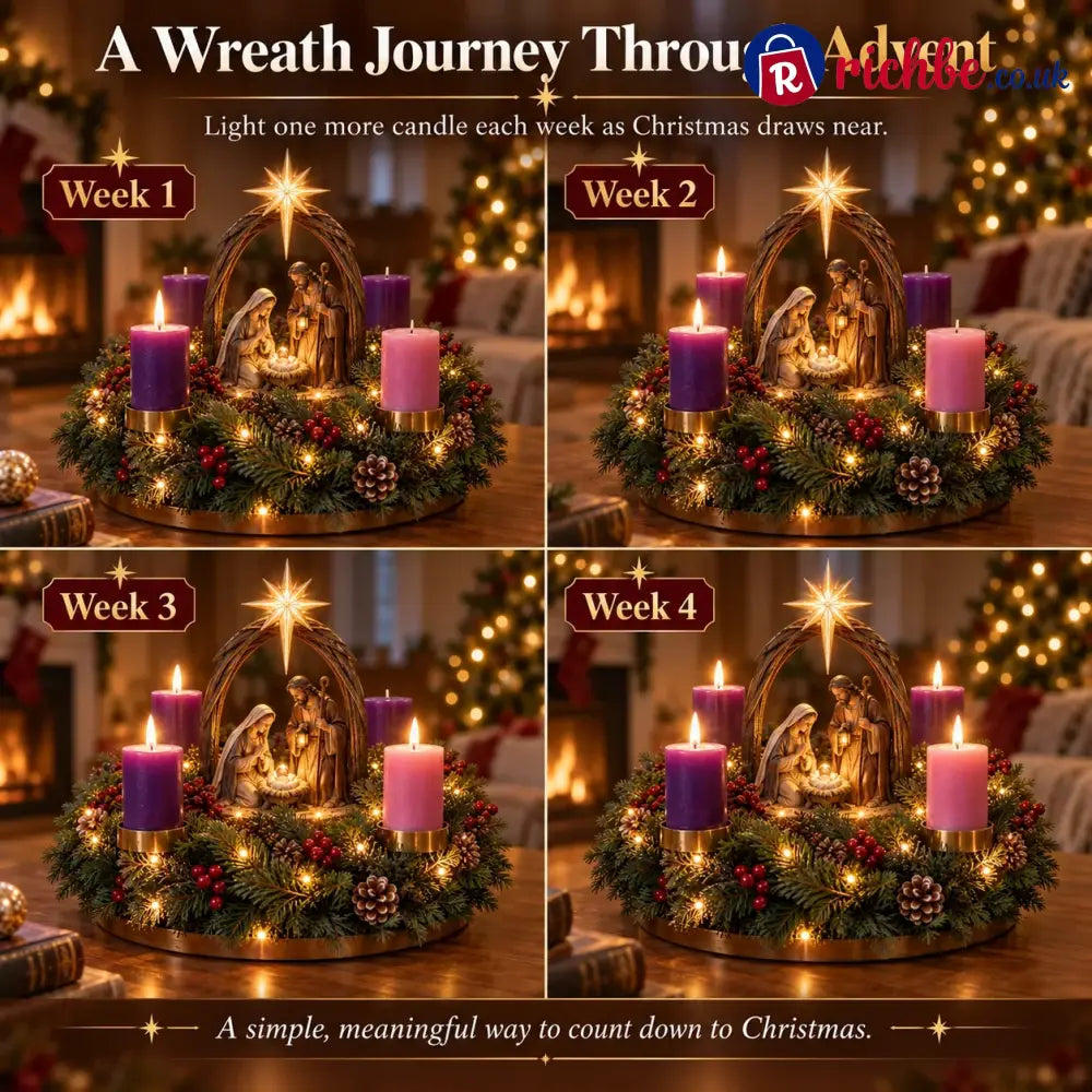✝️ Lighted Nativity Advent Wreath – 4-Week Christmas Candlelight Tradition 🕯️