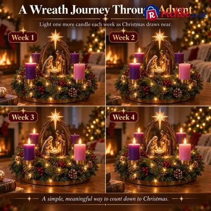 ✝️ Lighted Nativity Advent Wreath – 4-Week Christmas Candlelight Tradition 🕯️