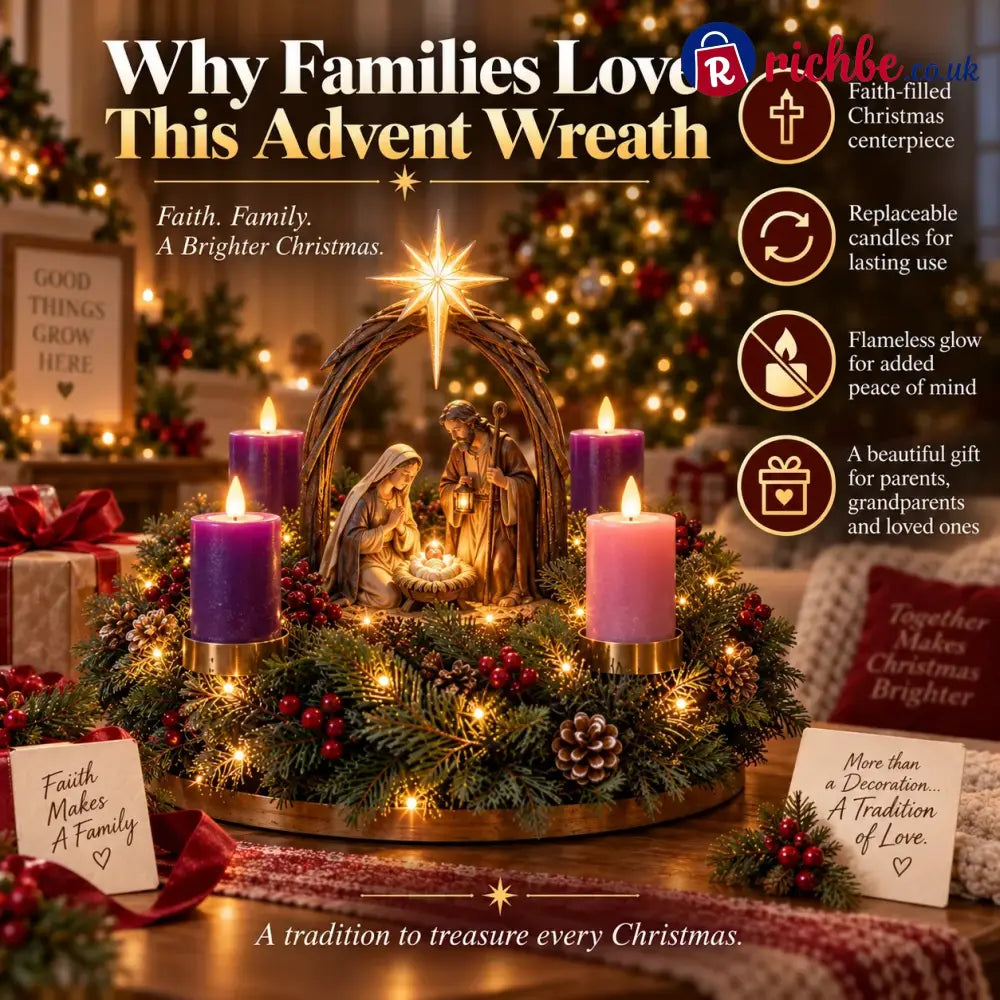 ✝️ Lighted Nativity Advent Wreath – 4-Week Christmas Candlelight Tradition 🕯️