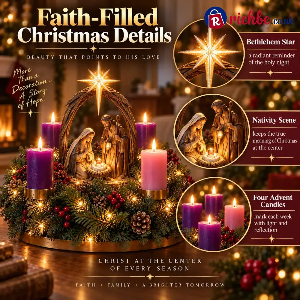 ✝️ Lighted Nativity Advent Wreath – 4-Week Christmas Candlelight Tradition 🕯️