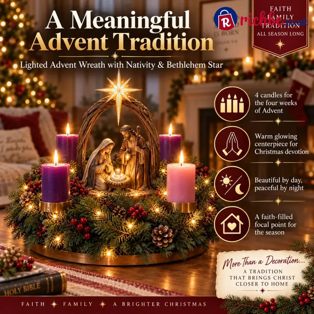 ✝️ Lighted Nativity Advent Wreath – 4-Week Christmas Candlelight Tradition 🕯️