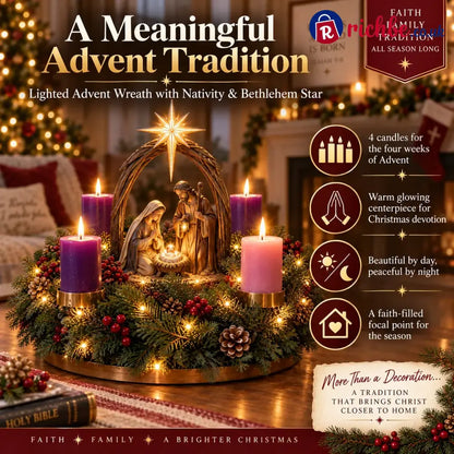 ✝️ Lighted Nativity Advent Wreath – 4-Week Christmas Candlelight Tradition 🕯️