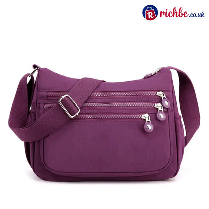 Lightweight Multi-Pocket Nylon Crossbody Bag - Dark Purple - Clothing & Accessories