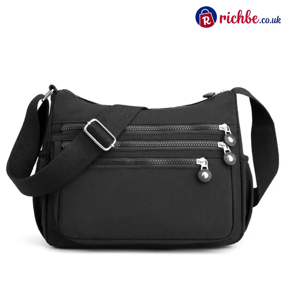 🎒 ✨ Lightweight Nylon Crossbody Bag – Multi-Pocket Water-Resistant Adjustable 🔧 - Black