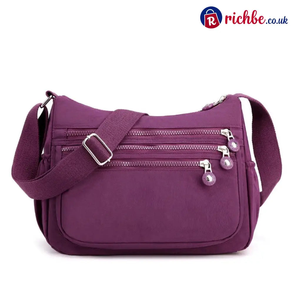🎒 ✨ Lightweight Nylon Crossbody Bag – Multi-Pocket Water-Resistant Adjustable 🔧 - Dark Purple
