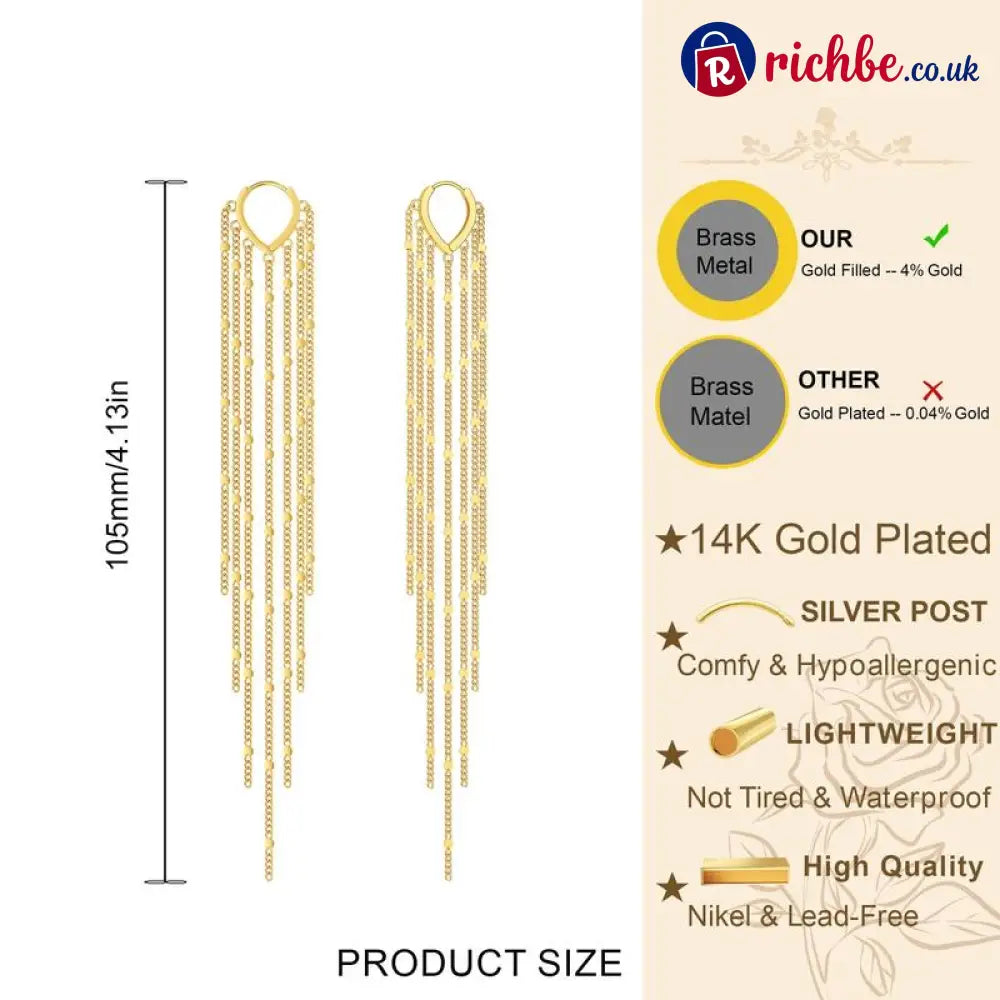 🔥Limited Time 40% Off✨14K Gold Plated Long Tassel Earrings for Women