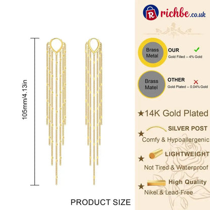 🔥Limited Time 40% Off✨14K Gold Plated Long Tassel Earrings for Women