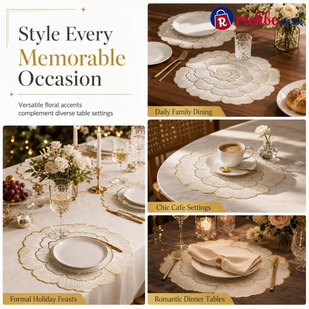 ⏳Limited-time 48% off⏰Nordic Style Metallic Peony Flower PVC Placemat | Heat Resistant Non Slip Waterproof Dining Table