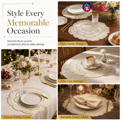 ⏳Limited-time 48% off⏰Nordic Style Metallic Peony Flower PVC Placemat | Heat Resistant Non Slip Waterproof Dining Table