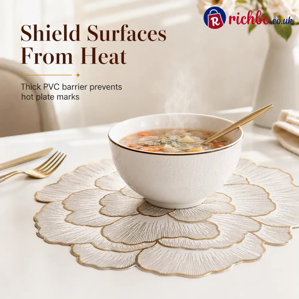 ⏳Limited-time 48% off⏰Nordic Style Metallic Peony Flower PVC Placemat | Heat Resistant Non Slip Waterproof Dining Table