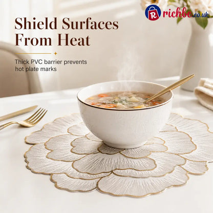 ⏳Limited-time 48% off⏰Nordic Style Metallic Peony Flower PVC Placemat | Heat Resistant Non Slip Waterproof Dining Table