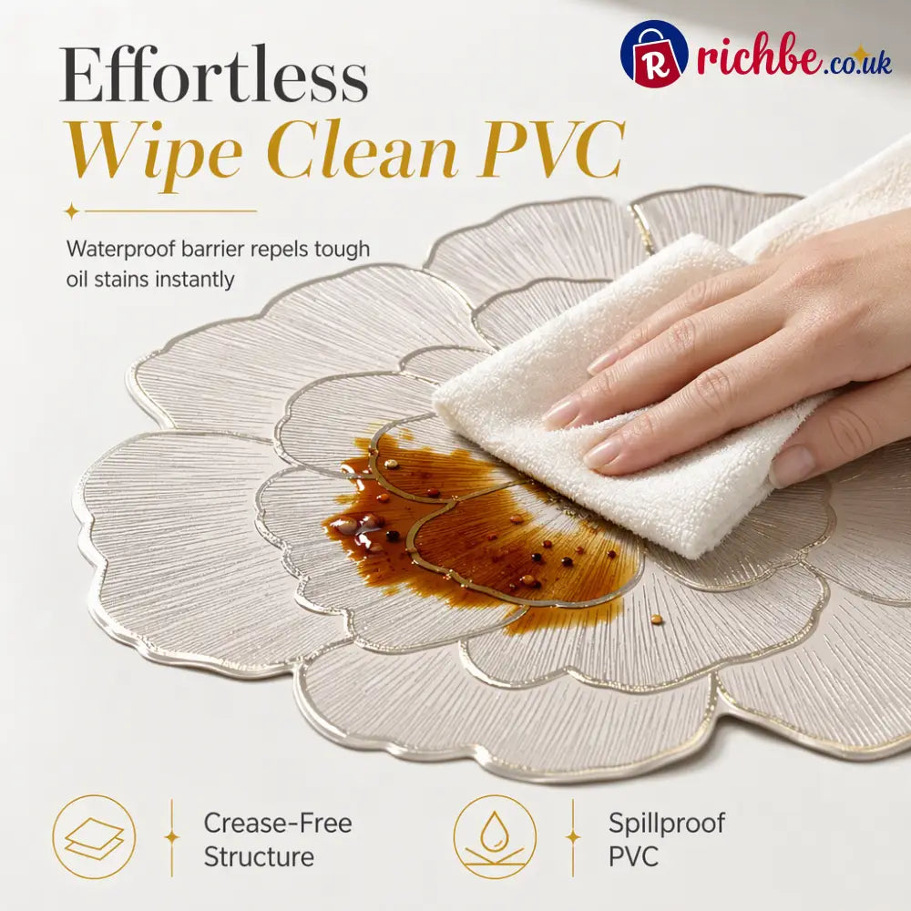 ⏳Limited-time 48% off⏰Nordic Style Metallic Peony Flower PVC Placemat | Heat Resistant Non Slip Waterproof Dining Table