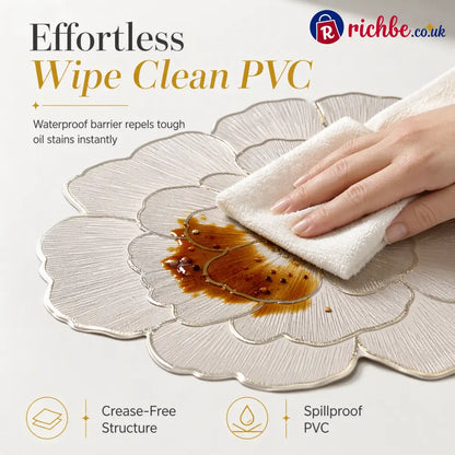 ⏳Limited-time 48% off⏰Nordic Style Metallic Peony Flower PVC Placemat | Heat Resistant Non Slip Waterproof Dining Table
