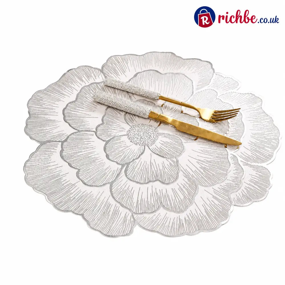 ⏳Limited-time 48% off⏰Nordic Style Metallic Peony Flower PVC Placemat | Heat Resistant Non Slip Waterproof Dining Table