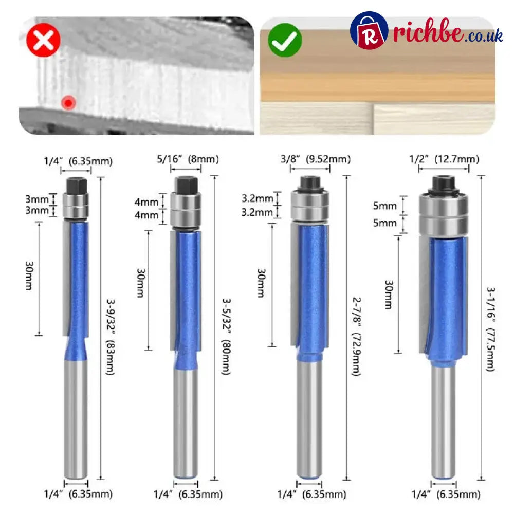 ⚙️ LIMITED-TIME 49% OFF! ✨ Biaxial Trimming Tool – Carbide Router Bit Sharp Cut Blue Nano Coating 🛠️ - 1/4x1/4x30