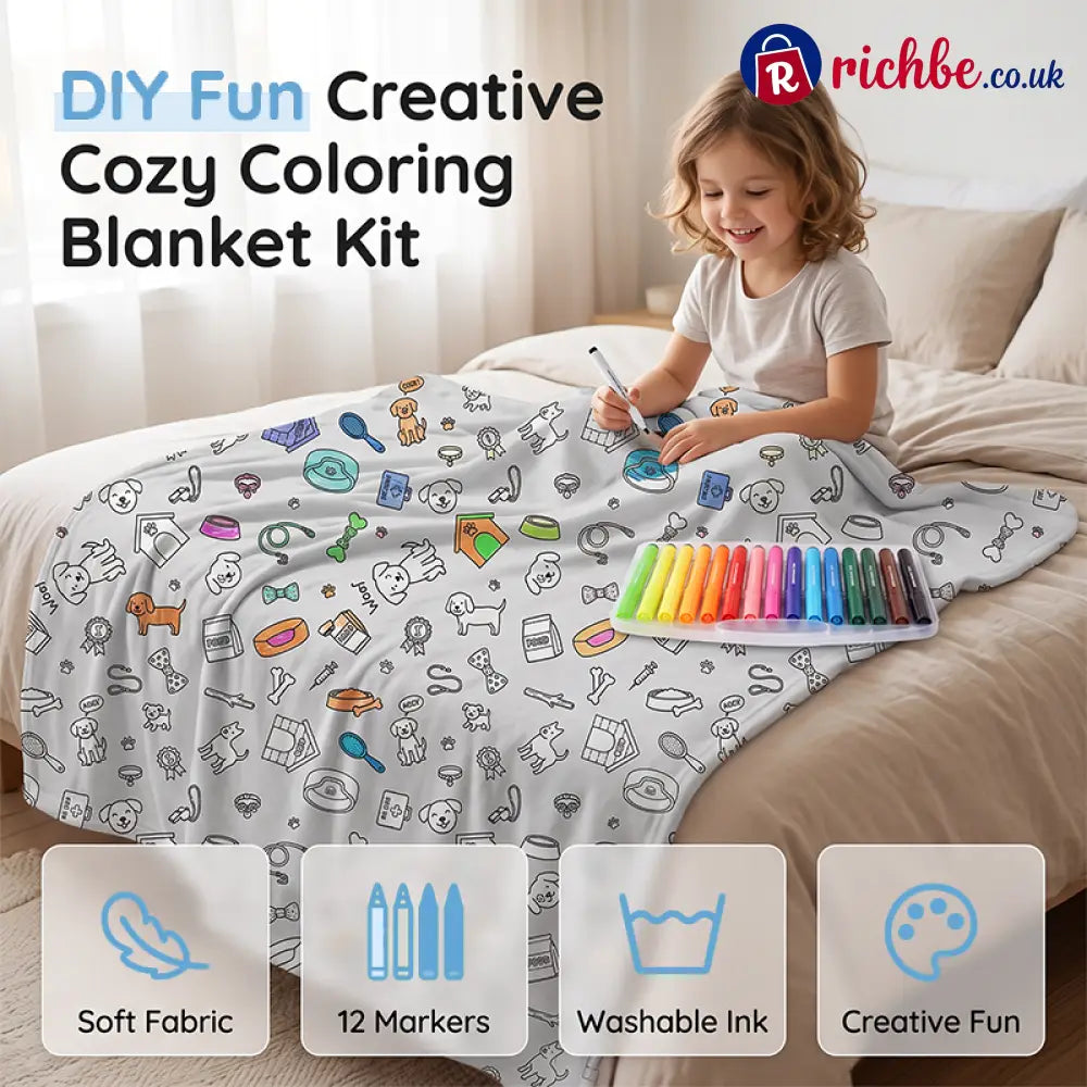 🏆 LIMITED-TIME 49% OFF! 🎨 DIY Coloring Blanket Kit: Ultra-Soft Skin-Friendly Washable Markers Creative Fun for Kids &