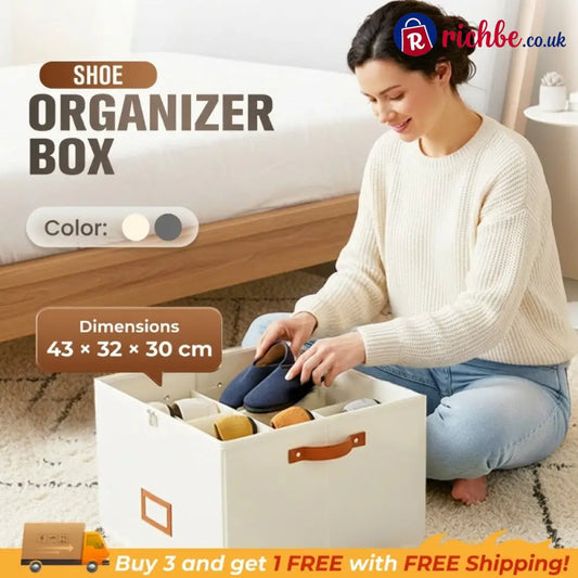 ⏰👟LIMITED TIME 60% OFF:ONLY £11.99!‼️Fabric Shoe Organizer Storage Box – Foldable, Large Capacity, Dustproof & Breathable for Closet & Bedroom 🧺✨