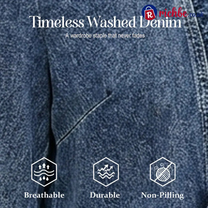 🧥 LIMITED-TIME 49% OFF! ✨ Women’s Denim Jacket – Open-Front Ruffle Trim Lightweight Classic Wash ✨ - Clothing &