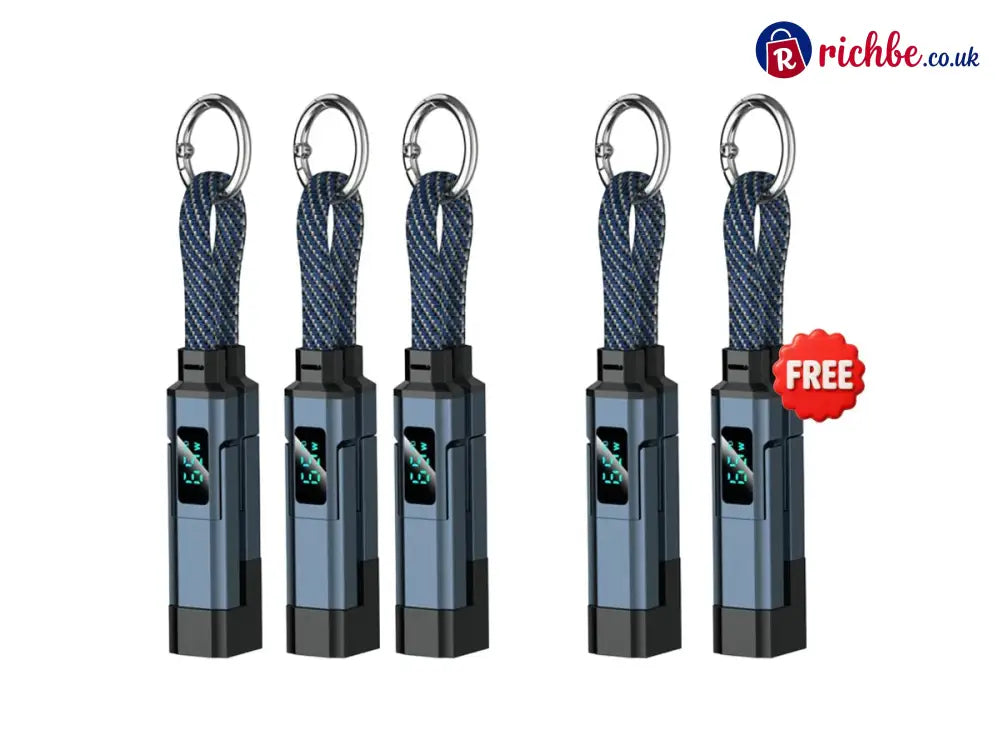 🔥Limited Time SALE 40% OFF🔥4-in-1 Digital Display Keychain Charging Cable - Blue / 💥⌛Buy 3 Get 2 Free(5PC)🚀