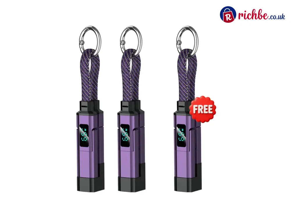 🔥Limited Time SALE 40% OFF🔥4-in-1 Digital Display Keychain Charging Cable - 🔥Purple / 🎁🎁Buy 2 Get 1 Free(3PC)