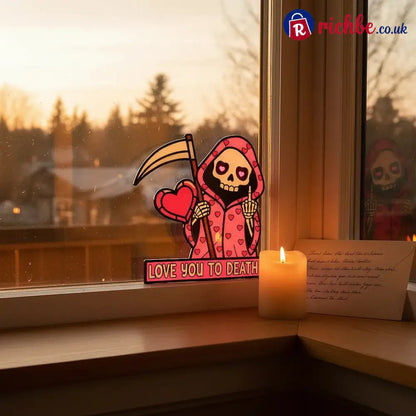 ’Love You To Death’ Grim Reaper Window Corner Suncatcher | Pastel Goth Valentine’s Decor