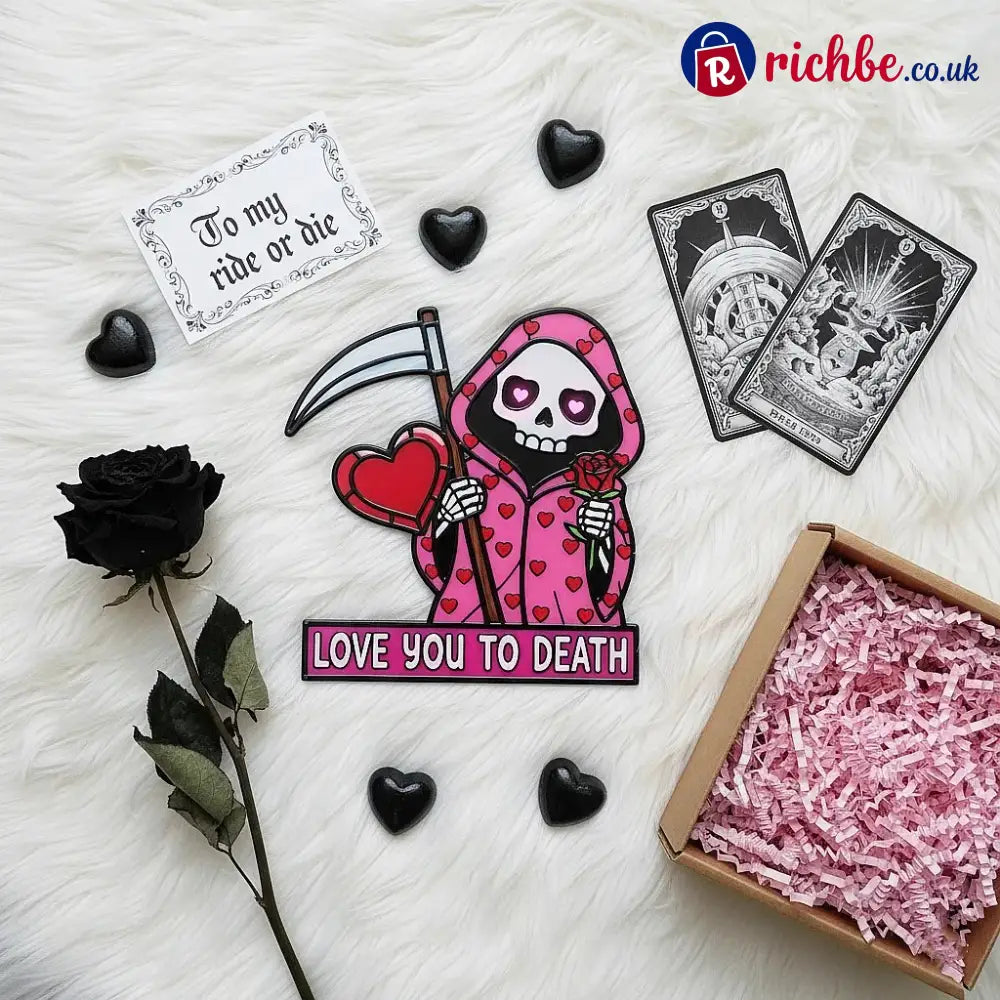 ’Love You To Death’ Grim Reaper Window Corner Suncatcher | Pastel Goth Valentine’s Decor