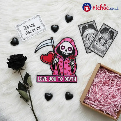 ’Love You To Death’ Grim Reaper Window Corner Suncatcher | Pastel Goth Valentine’s Decor