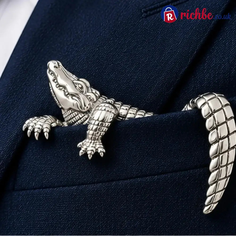 ✨ Luxury Sculpted Animal Brooch – Premium Statement Piece for Suits & Blazers - Alligator / Sterling Silver