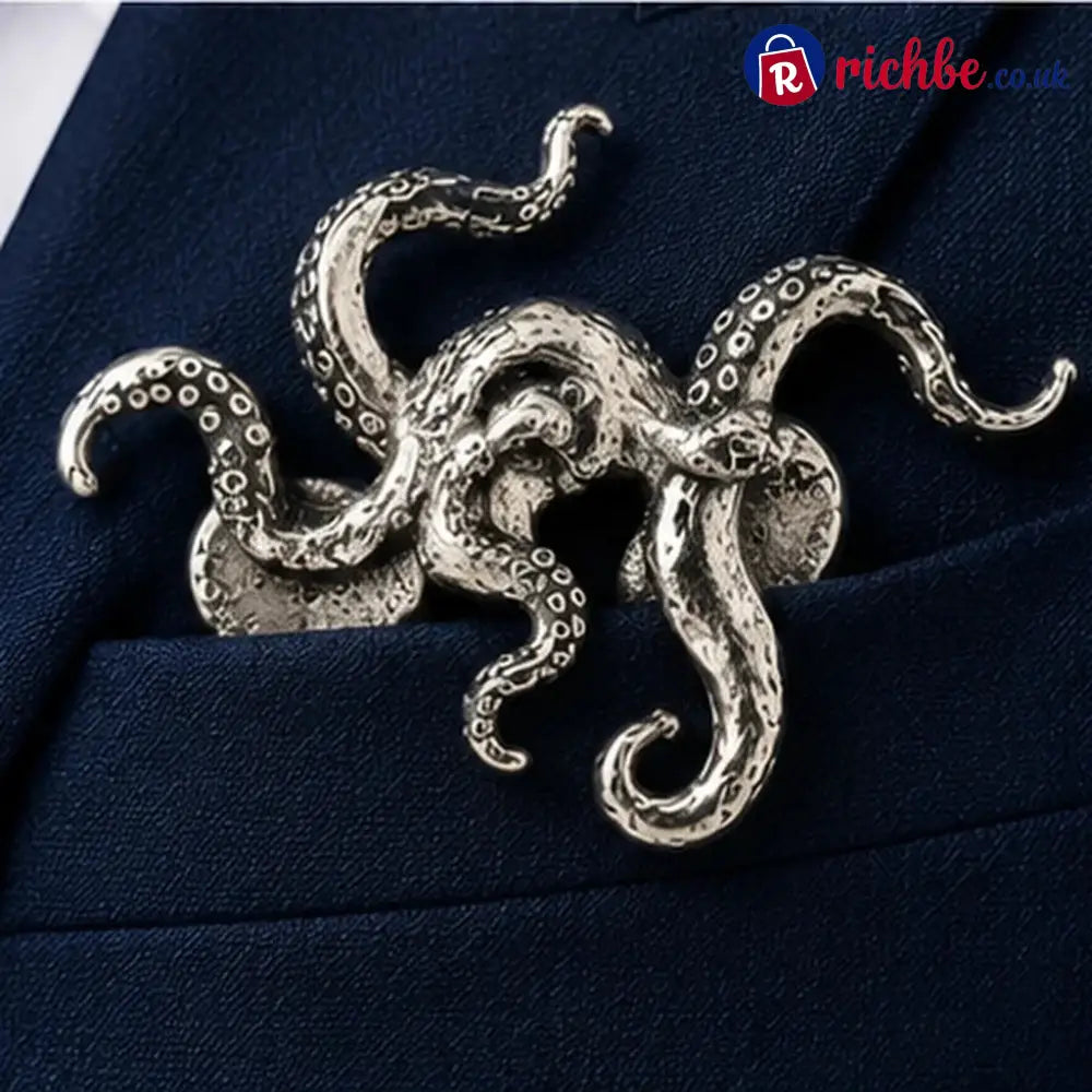✨ Luxury Sculpted Animal Brooch – Premium Statement Piece for Suits & Blazers - Octopus / Sterling Silver