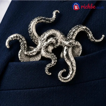 ✨ Luxury Sculpted Animal Brooch – Premium Statement Piece for Suits & Blazers - Octopus / Sterling Silver