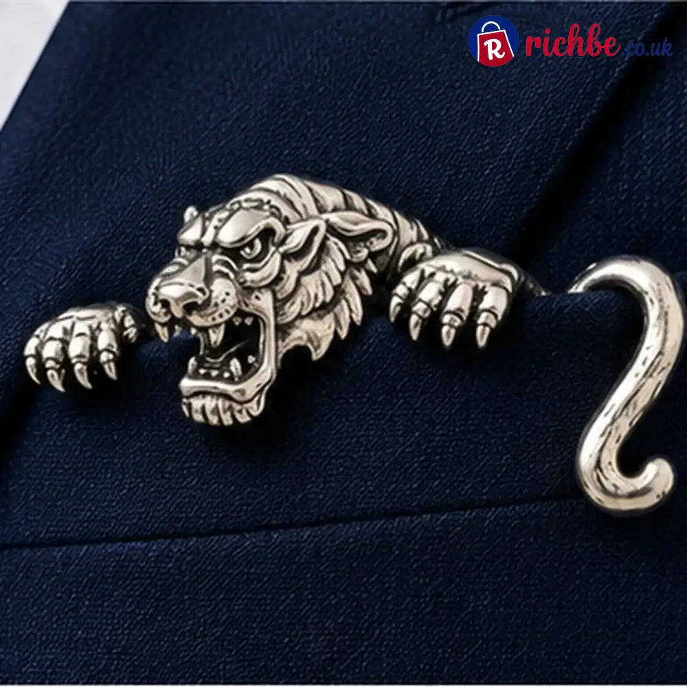 ✨ Luxury Sculpted Animal Brooch – Premium Statement Piece for Suits & Blazers - Tiger / Sterling Silver