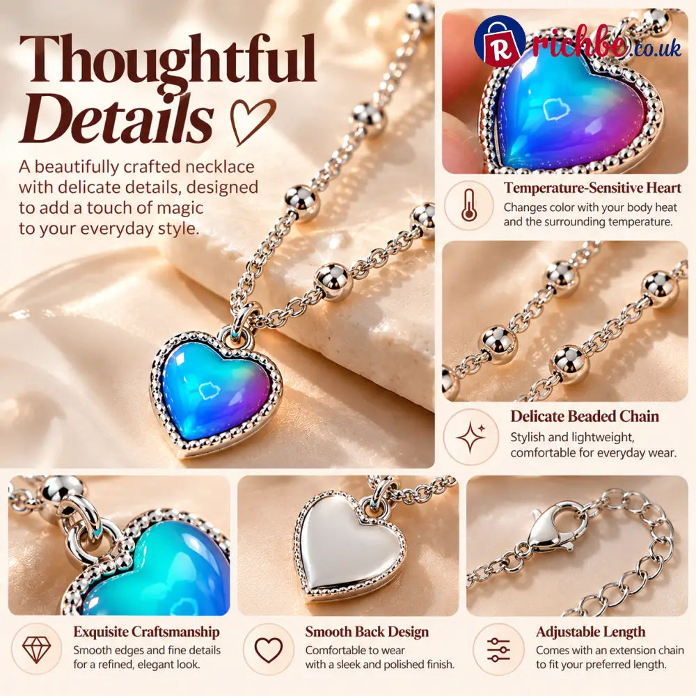 💖 Magic Color-Changing Heart Necklace – Temperature-Sensitive Mood Pendant A Unique Romantic Gift for Her