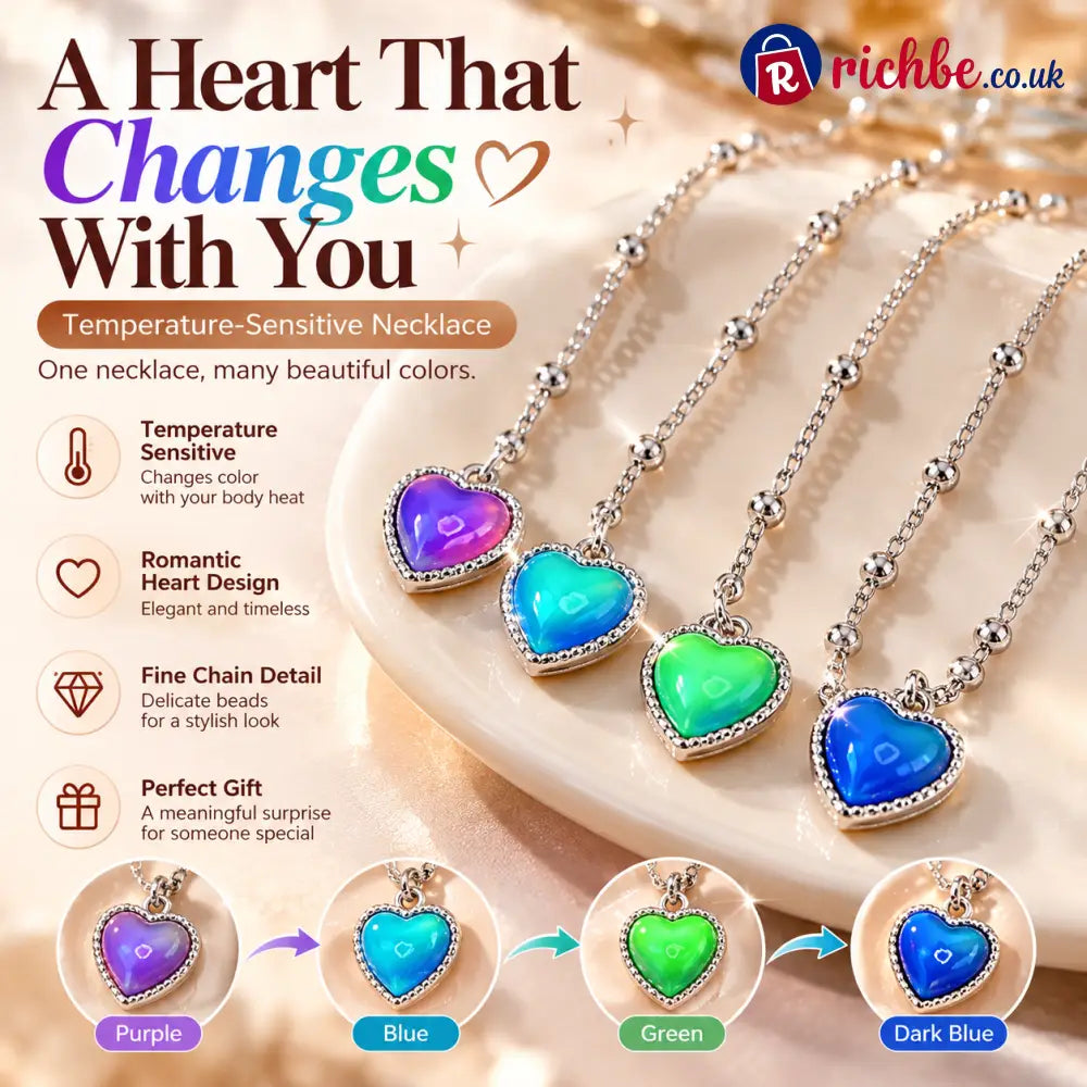 💖 Magic Color-Changing Heart Necklace – Temperature-Sensitive Mood Pendant A Unique Romantic Gift for Her