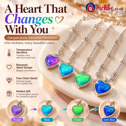 💖 Magic Color-Changing Heart Necklace – Temperature-Sensitive Mood Pendant A Unique Romantic Gift for Her