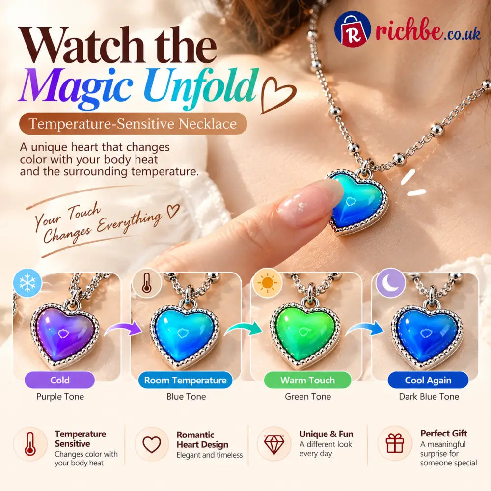 💖 Magic Color-Changing Heart Necklace – Temperature-Sensitive Mood Pendant A Unique Romantic Gift for Her
