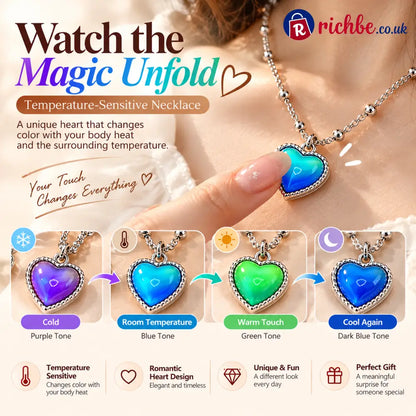 💖 Magic Color-Changing Heart Necklace – Temperature-Sensitive Mood Pendant A Unique Romantic Gift for Her
