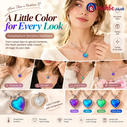 💖 Magic Color-Changing Heart Necklace – Temperature-Sensitive Mood Pendant A Unique Romantic Gift for Her